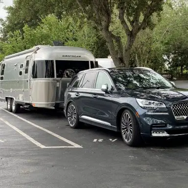 lincoln aviator towing an airstream travel trailer